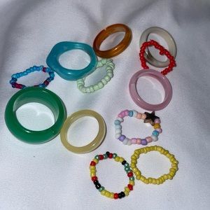cute beaded and resin acrylic plastic rings set